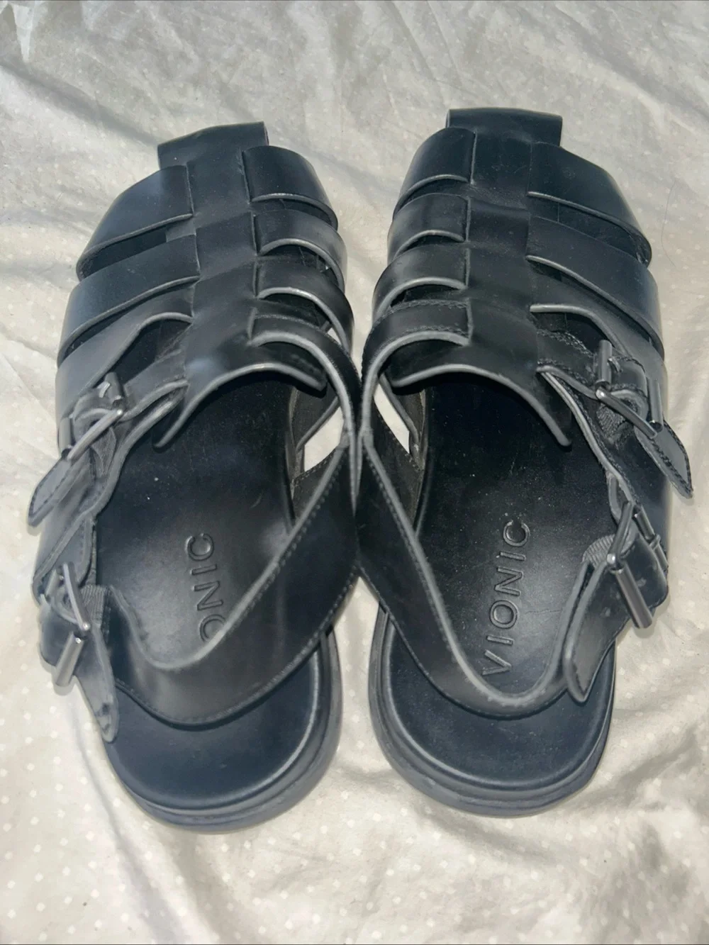 Vionic Men's Black Leather Fisherman Sandals Size 9